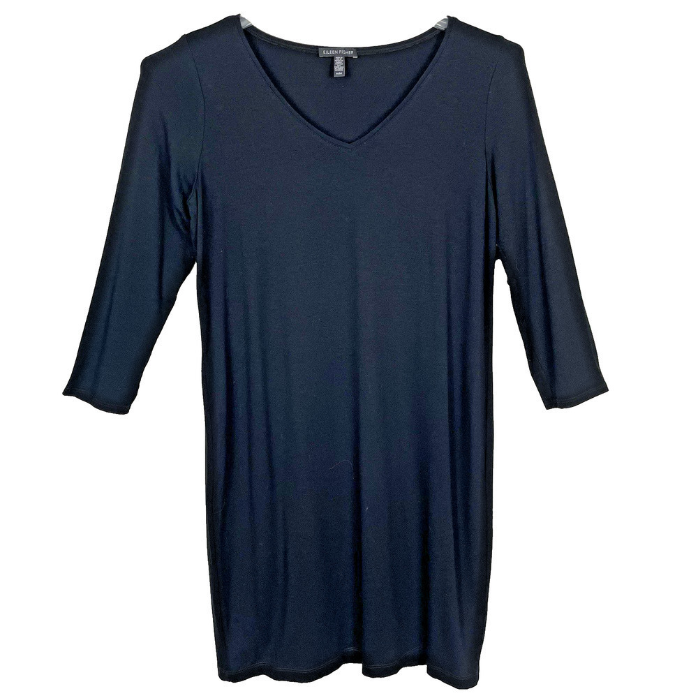 Eileen Fisher Sheath Dress Size M Black Career Minimalist Capsule Stretch Basic
